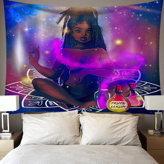 African American Women Tapestry, Witch Tapestries, Witchy Stuff, African Black Girl Wall Tapestry For Living Dining Room College Dorm