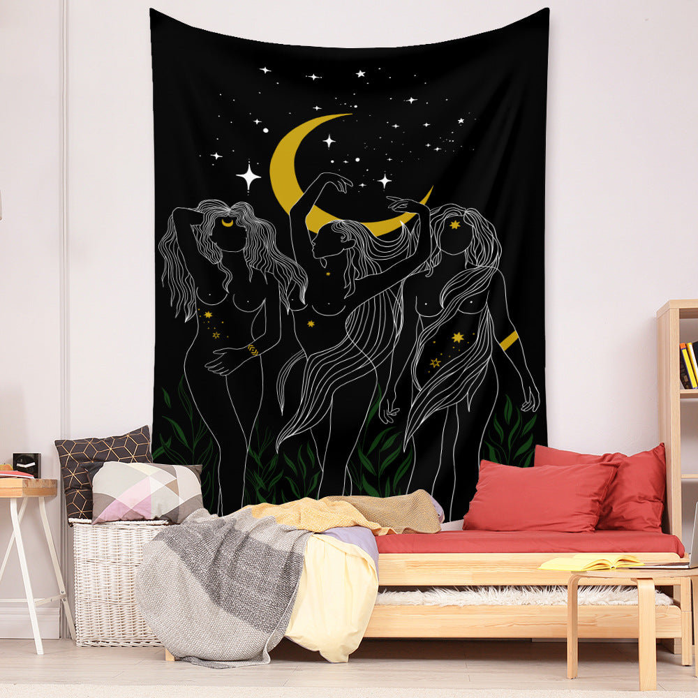 Moon Goddess Tapestry, Black Tapestry , Psychedelic Hippie Goth Trippy Witch Witchy Mandala Tarot Wall Tapestries, For  Room College Dorm