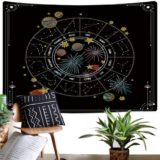 Zodiac Tapestry, Constellation Tapestry, Astrology Wall Hanging, Tarot Tapestries , Sun and Moon Stars,  Hippie Celestial Spiritual Decor