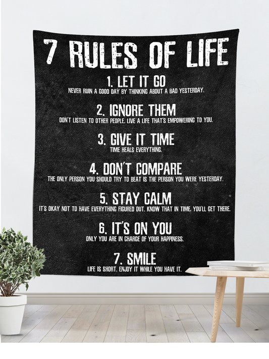 7 Rules of Life Tapestry, Inspirational Quote Print Wall Art Office Décor, Quote  for Home Office Man Cave College Student Teacher Coach