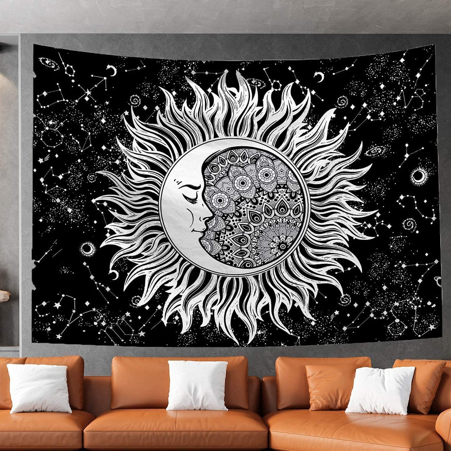 Moon and Sun Psychedelic Tapestry,Black and White Wall Hanging ,Tarot Art ,Home Décor, Tablecloth, Tapestry for Living Room, Bedroom Decor