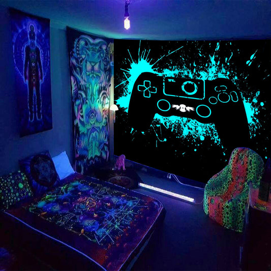Gamer Room Tapestry, Game Controller Wall Art, Neon Fluorescent Wall Hanging, Gaming Gamer  Blacklight Tapestries, for Boys Video Game Room