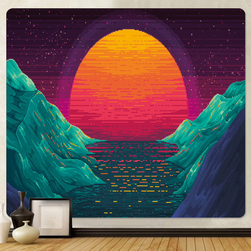 UV Blacklight Tapestry, Sun and Ocean Wall Hanging, Fractal Tapestry Wall Hanging,  Nature Landscape Tapestries, for Living Room Dorm Décor