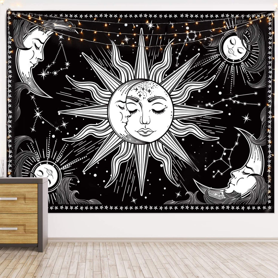 Black and White Tapestry ,Aesthetic  Wall Hanging Sun Moon Star Tapestry Wall Art for Bedroom, Celestial, Tarot Card, Living Room, Dorm