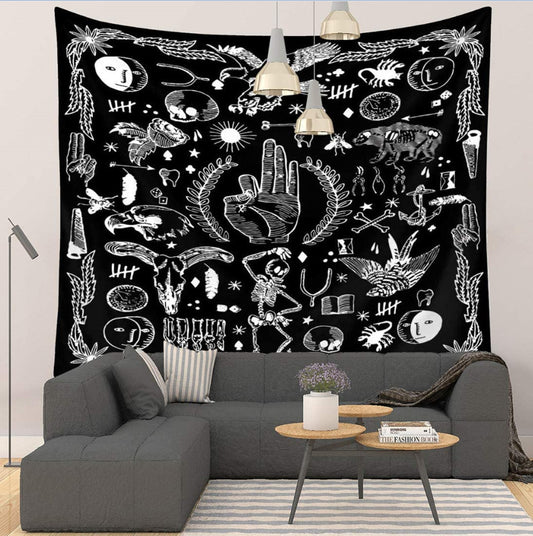 Witchy Tapestry , Tarot Card Tapestries, Black Gothic Wall Hanging , Skeleton Wall Art , Tapestry Aesthetic, Mandala Wall Hanging Bedspread