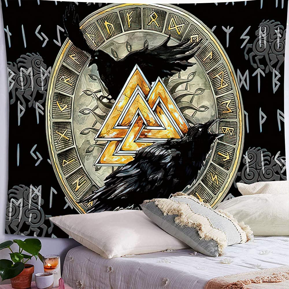 Viking Tapestry ,Hippie Mandela Posters, Odin Symbol,  Gothic Wall Art , Psychedelic Runes Art Wall Hanging Tapestry for Living Room Bedroom