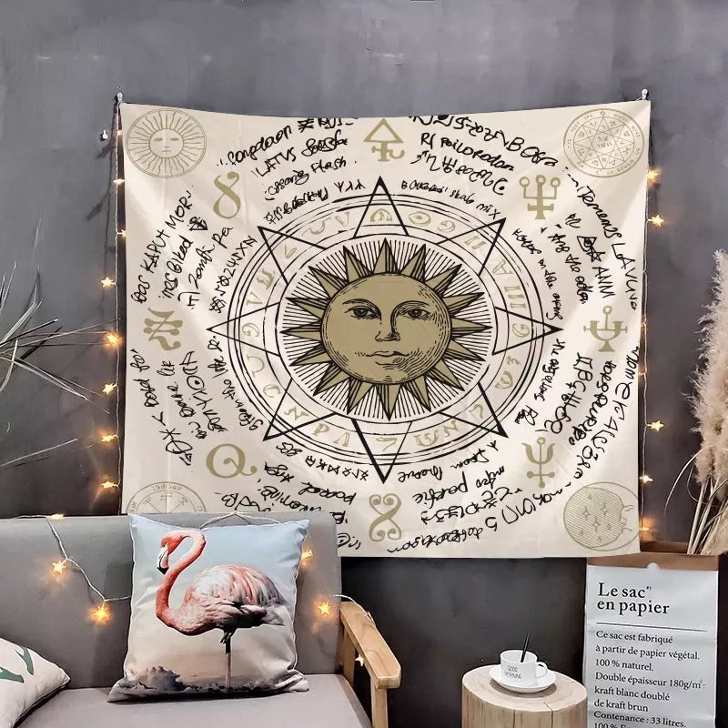 Sun Tapestry,  Wall Hanging Tapestry, Mysterious Hippie Bohemian Art Print, Tarot Cloth, Trippy  Tapestries For Bedroom Living Room Dorm