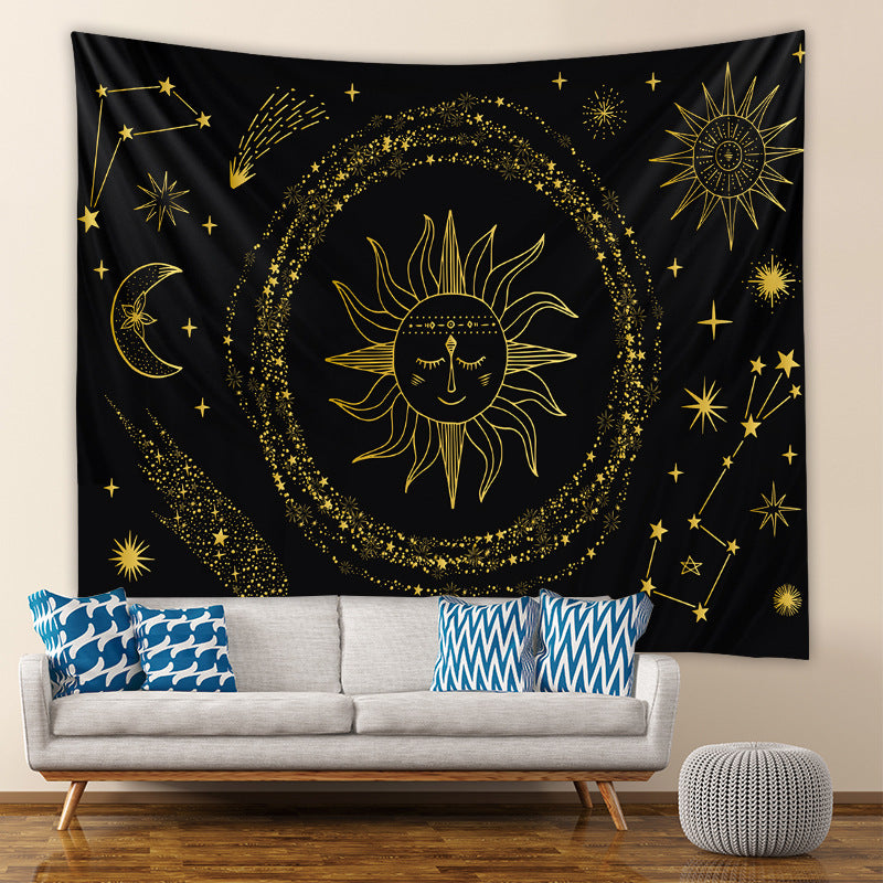 Black Yellow Sun Tapestry, Wall Hanging , Mysterious Hippie Bohemian  Print, Tarot Cloth, Medieval Tapestries For Bedroom Living Room Dorm