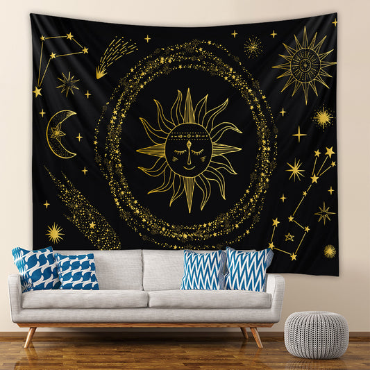 Black Yellow Sun Tapestry, Wall Hanging , Mysterious Hippie Bohemian  Print, Tarot Cloth, Medieval Tapestries For Bedroom Living Room Dorm