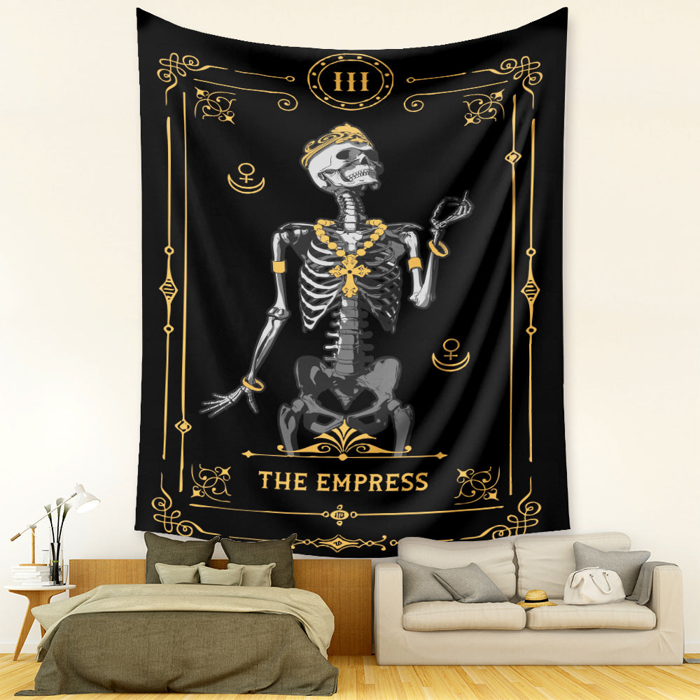 Skull Tapestry ,The Kissing Lovers Tapestry , Black Witchcraft Wall Hanging, Tarot Card Tapestry, Human Skeleton Tapestries for Living Room