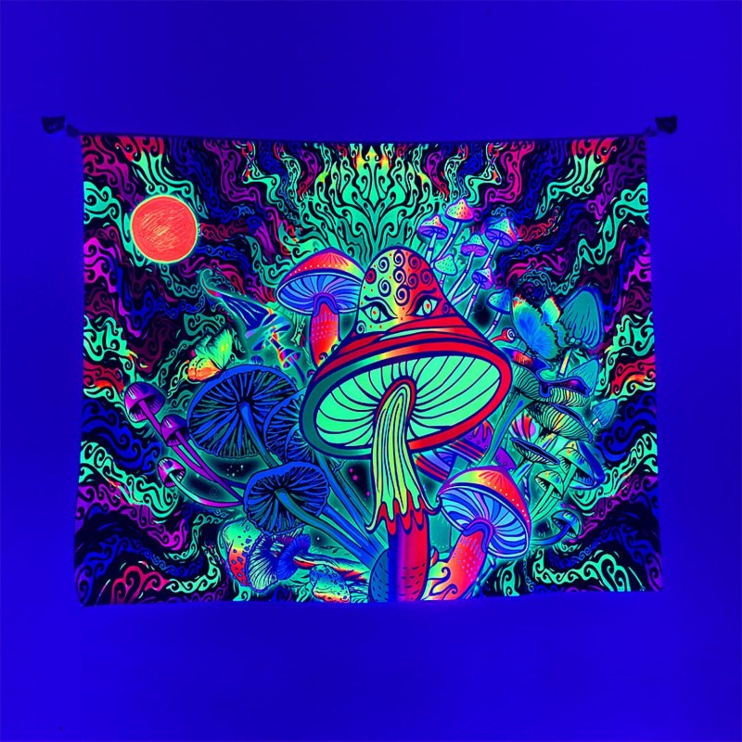 Trippy Mushroom Tapestry ,Psychedelic , Fluorescent Tapestry, Celestial  UV Reactive Hippie Tapestry for for Living Room Bedroom Dorm Décor