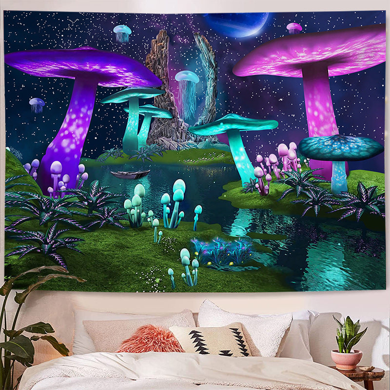 Blacklight Mushroom Tapestry Trippy  UV Reactive Black Light Wall Hanging, Aesthetic, Hippie Funny Plan Wall Tapestrys For Room Dorm Décor