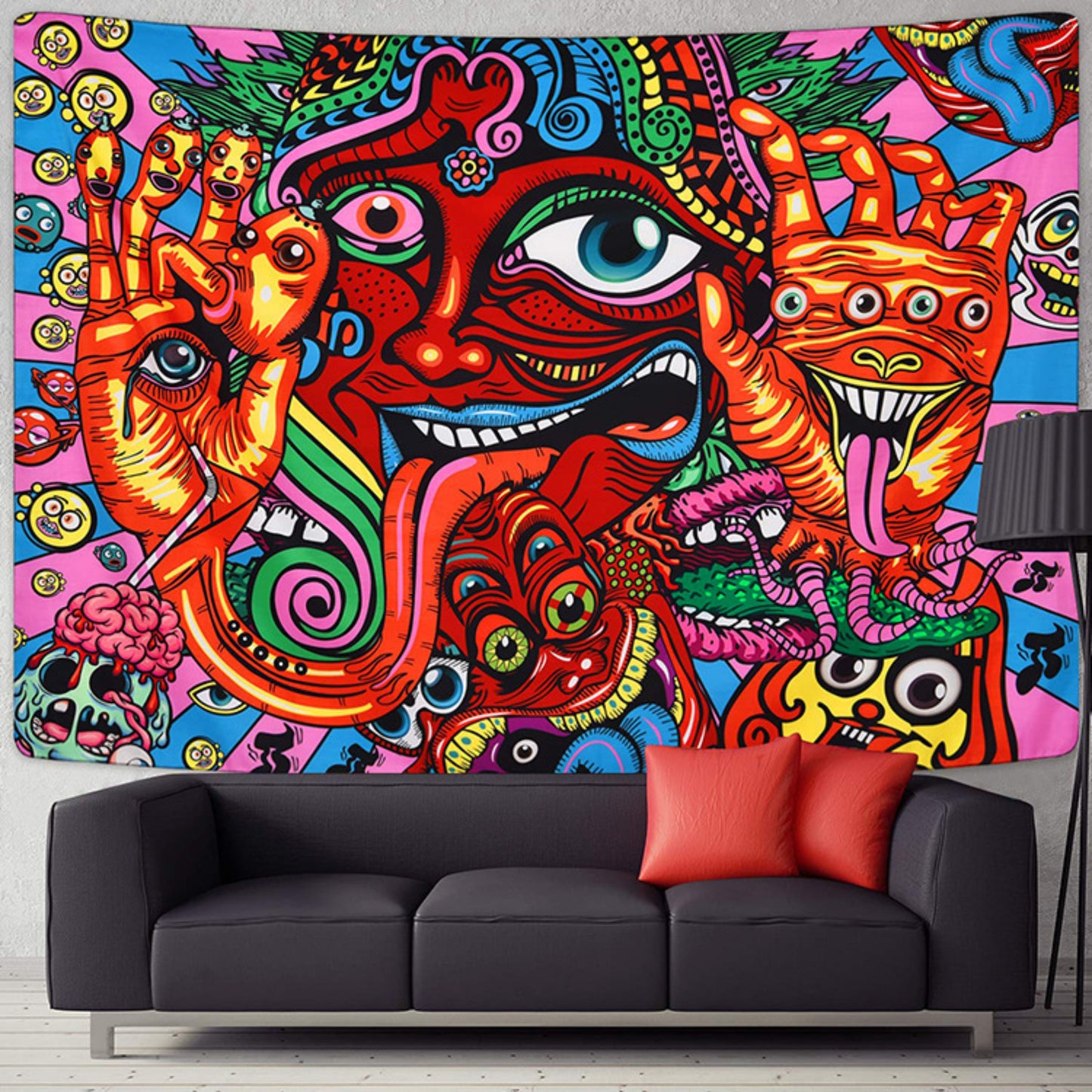 Trippy Tapestry Psychedelic Hippie Wall Hanging Colorful Arabesque Abstract Retro Monster  Art Fantasy Magical Fractal Tapestry for Bedroom