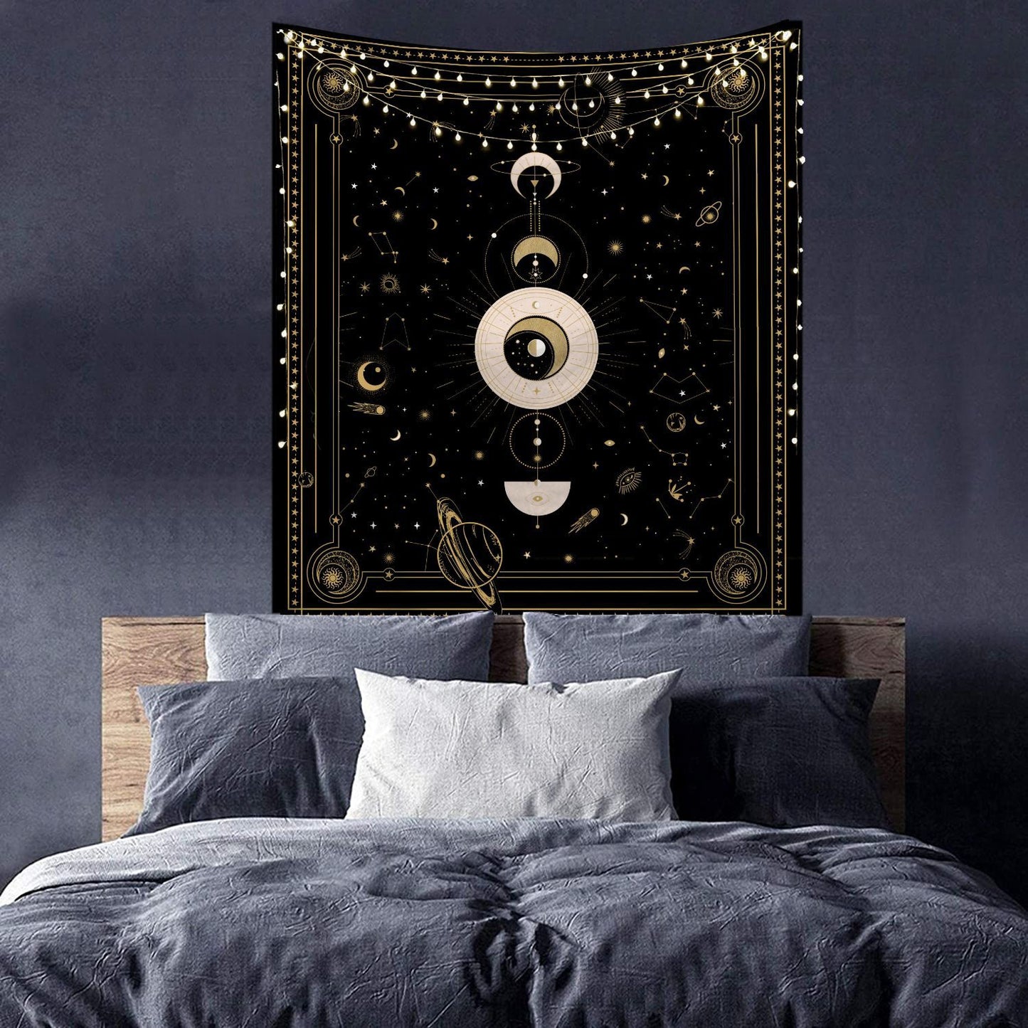 Black and White Tapestry, Astrology Moon Phase Tarot Tapestry Wall Hanging Witchcraft Bed Room Wall Decor Art Celestial Psychedelic