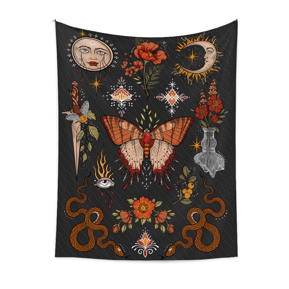 Tarot Tapestry, Sun and Moon Wall Hanging, Witch Wall Art Witchcraft Witchy Décor, Gothic Black Dark Spiritual Tapestries For Dorm, Bedroom