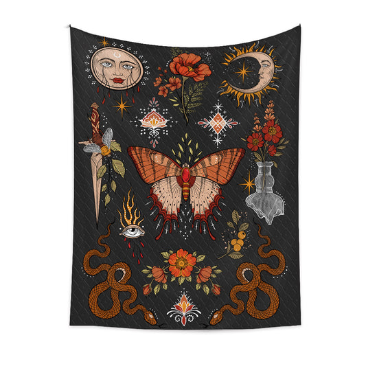 Tarot Tapestry, Sun and Moon Wall Hanging, Witch Wall Art Witchcraft Witchy Décor, Gothic Black Dark Spiritual Tapestries For Dorm, Bedroom