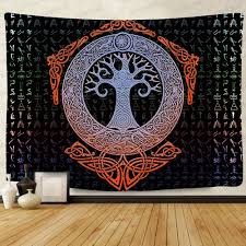 Tree of Life Tapestry, Viking  Tapestry, Norse Mythology Wall Hanging, Medieval Art, Psychedelic Runes Art , Odin Cloth, Yggdrasil Knot