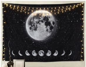 Celestial Moon Phase Tapestry Wall Hanging , Psychedelic Black and White Tapestry, Starry Sky Night Wall Art Blanket for Room Bedroom Dorm