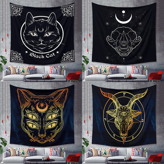 Black Cat Animal Tapestry , Witchcraft Wall Art, Witchcraft Room Decor,Bedroom Home Wall Covering, Gift for Cat Lover, Kitten  art