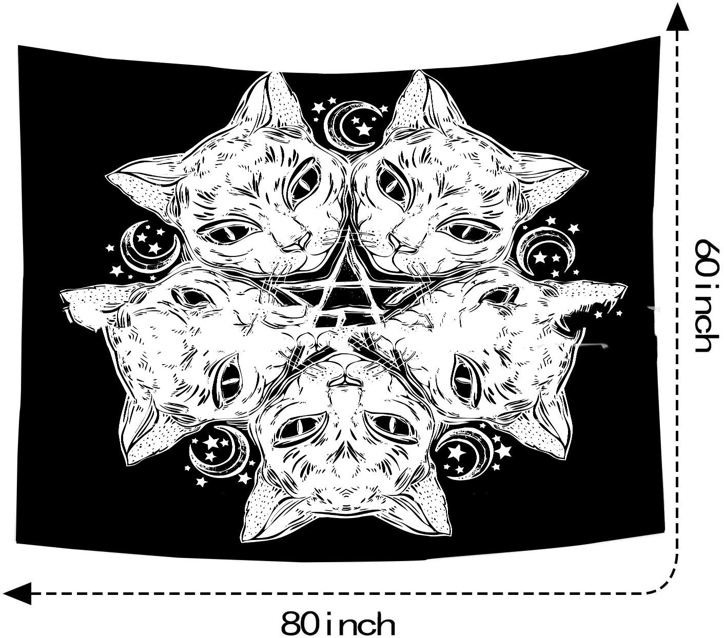 Magic Tapestry,  Black Cat Head Wall Hanging, Sun And Moon Tarot Cloth, Black and White Tapestry, Hippie, Gothic Mandala , Tablecloth, Cover