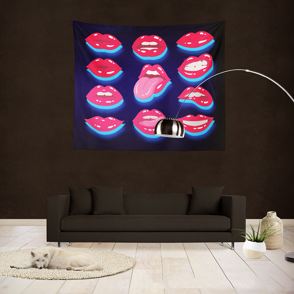 Lips Tapestry , Fluorescent Lighting BlackLight Tapestry, Aesthetic Cute Wall Hanging,  Mandala Décor for Living Room Bedroom College Party