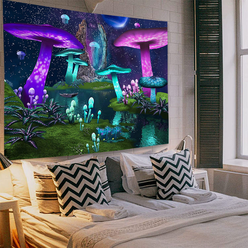 Blacklight Mushroom Tapestry Trippy  UV Reactive Black Light Wall Hanging, Aesthetic, Hippie Funny Plan Wall Tapestrys For Room Dorm Décor
