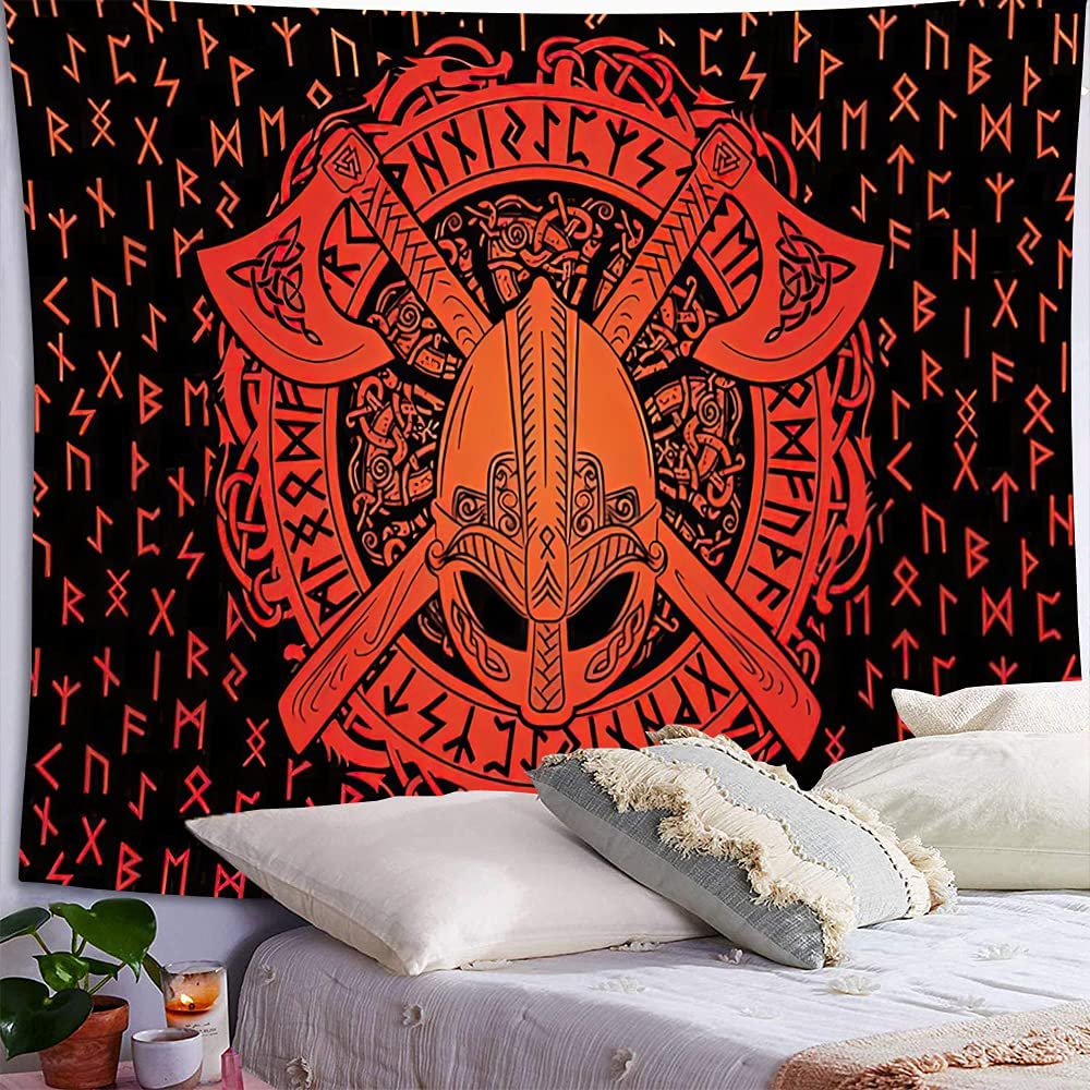 Viking Warrior and Runes Tapestry, Norse Mythology Wall Hanging, Medieval Art, Nordic  Wall Hanging Décor, Odin Altar Cloth, Viking Pagan