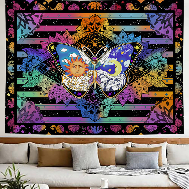 Moth Butterfly Tapestry, Moon and Sun Wall Hanging , Psychedelic Wall Art ,  Celestial Stars Tapestries, Hippie Aesthetic Bohemian Décor
