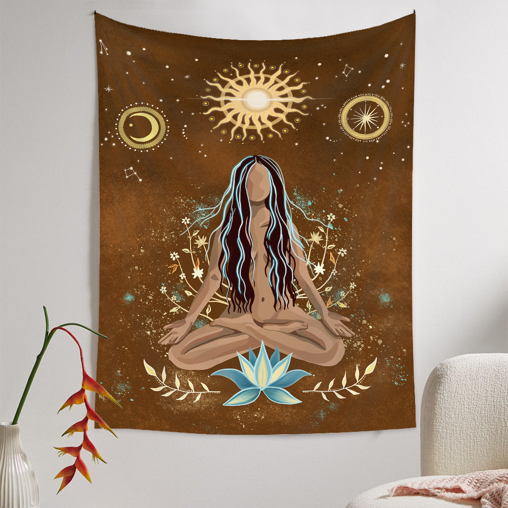 Meditation Tapestry, Sun Moon Wall Hanging , Yoga Tapestry, Bohemian Wall Hanging, Spiritual  Psychedelic Indian Mandala 7 Chakra Mat