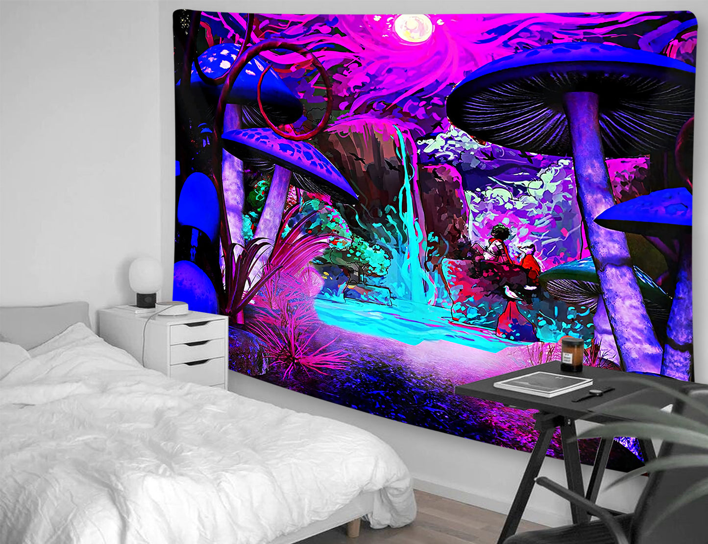 Mushroom Tapestry, Psychedelic Landscape Tapestries Trippy Tapestry, UV Abstract Aesthetic Wall Hanging, Hippie  for Bedroom Dorm Décor
