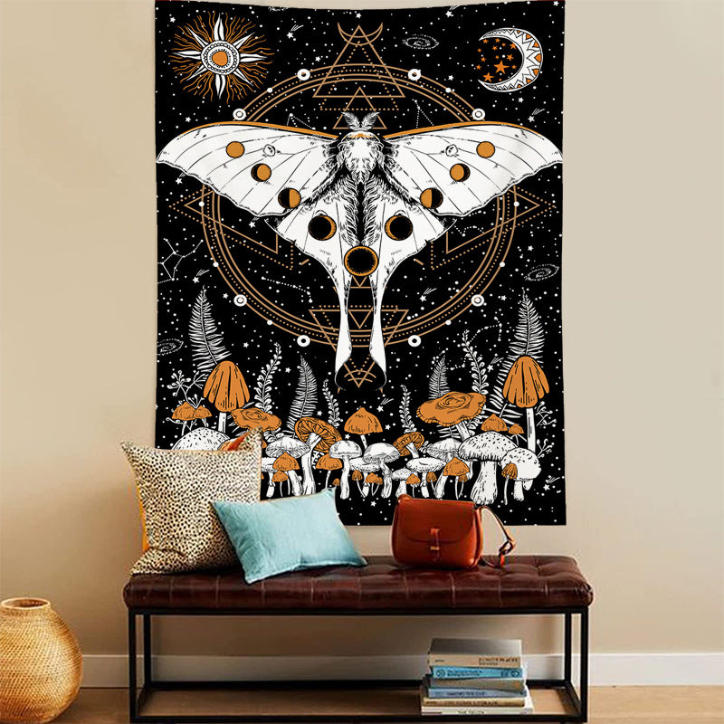 Moth Tapestry, Trippy Wall Hanging, Mushroom Tapestries ,Moon Phase Tapestry Celestial Stars Tapestry, Butterfly Art Décor , Goth Decor