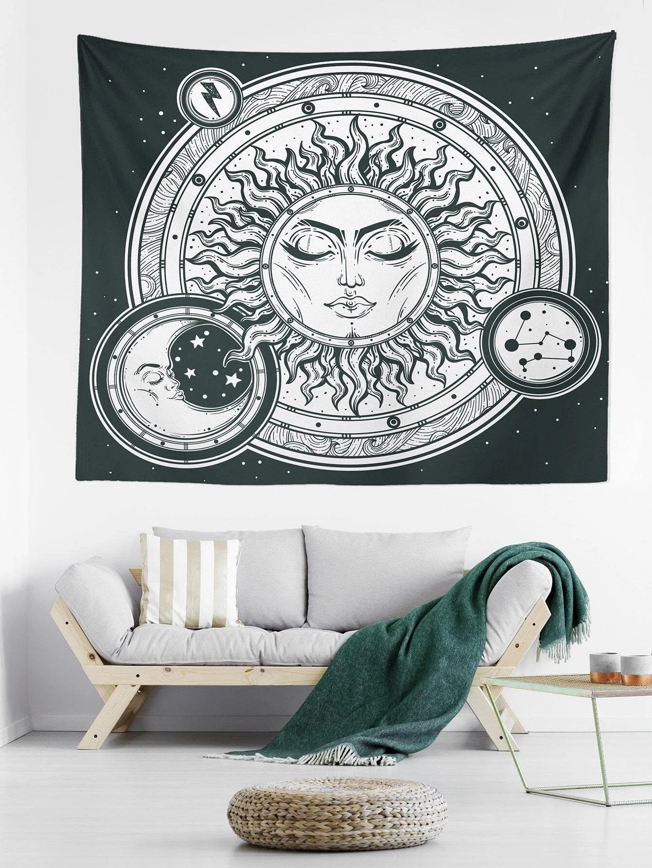 Sun and Moon Wall Art,  Tapestry Wall Hanging Black , Celestial Wall Art, Tarot Cloth, Astrology Poster ,Tapestries For Bedroom Living Room