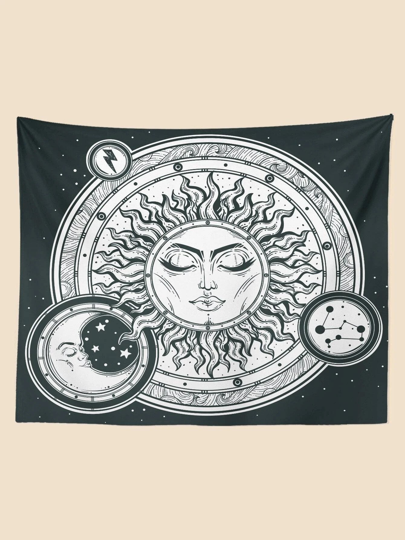 Sun and Moon Wall Art,  Tapestry Wall Hanging Black , Celestial Wall Art, Tarot Cloth, Astrology Poster ,Tapestries For Bedroom Living Room