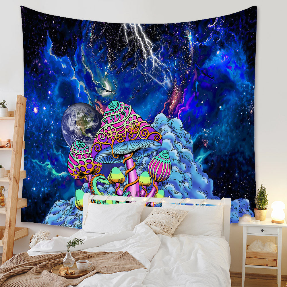 Mushroom Trippy Wall Tapestry  Psychedelic Wall Hanging , Abstract Surreal Fantasy Space Tapestry, UFO Wall Hanging, Planet Wall Art