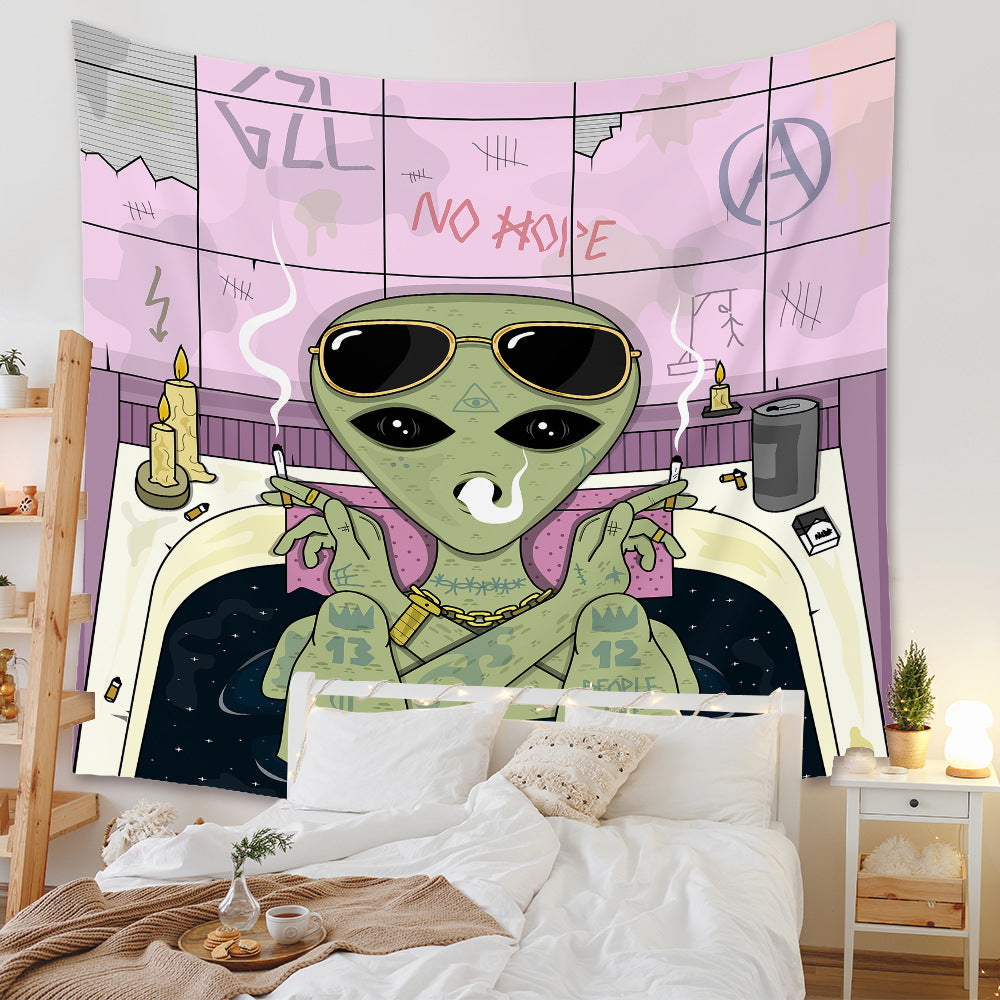 Alien Tapestry, Alien Poster, Ufo Art ,Psychedelic Wall Hanging , Trippy, Smoke Tapestry for Office ,Background Cloth, Living Room, Dorm