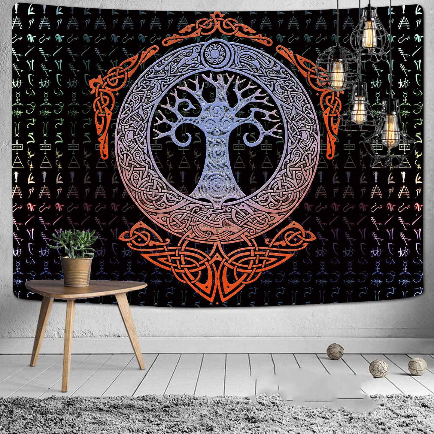 Tree of Life Tapestry, Viking  Tapestry, Norse Mythology Wall Hanging, Medieval Art, Psychedelic Runes Art , Odin Cloth, Yggdrasil Knot