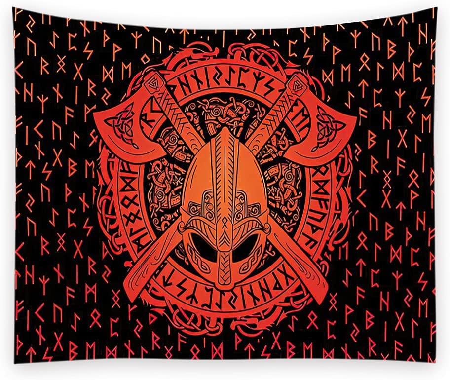 Viking Warrior and Runes Tapestry, Norse Mythology Wall Hanging, Medieval Art, Nordic  Wall Hanging Décor, Odin Altar Cloth, Viking Pagan