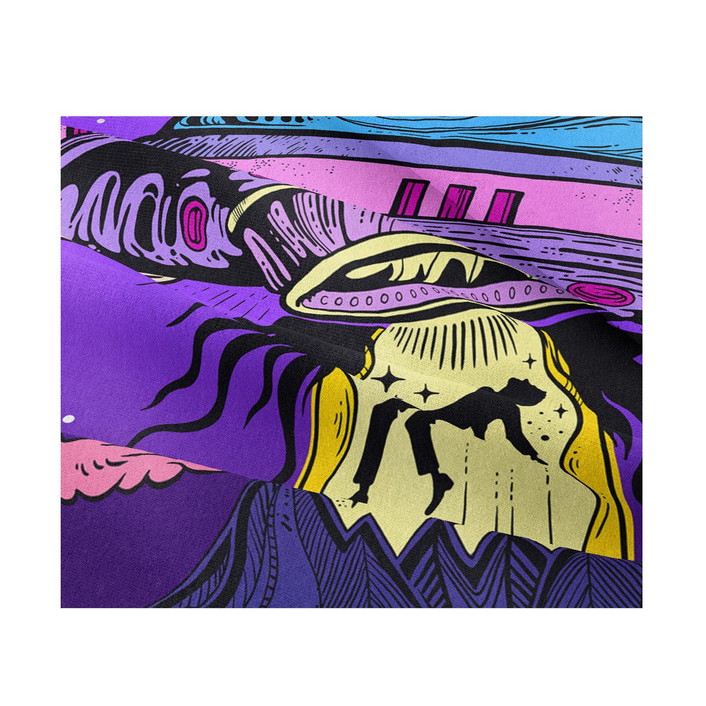 Alien World UFO Flying Saucer Tapestry ,Trippy Psychedelic Wall Hanging , Astronaut Stars Sky Tapestry, Conspiracy Theory Poster, Bedroom