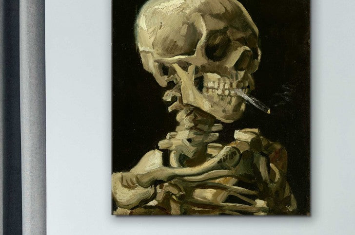 Skeleton Tapestry, Head of a Skeleton with a Burning Cigarette, Vincent van Gogh ,Skull Tapestry, No Smoking Wall Art , Skull Wall Hanging