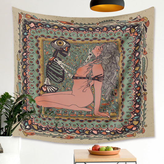 Psychedelic Nude Sexy Woman Tapestry, Skull Tapestry ,Aesthetic Wall Hanging , Abstract Hippie Trippy Bohemian  Wall Art for Bedroom, Room
