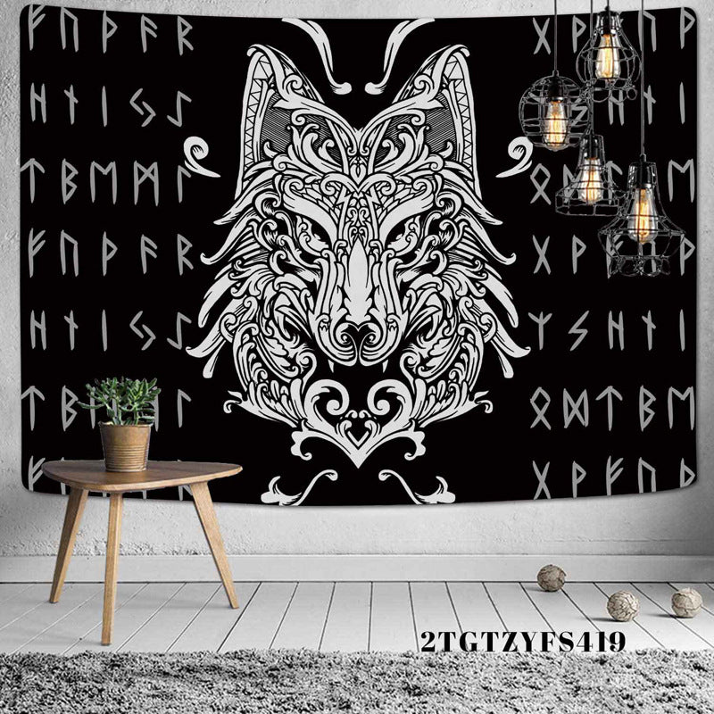Viking Wolf Tapestry Wall Hanging, Medieval Viking Age Black Wolf Mysterious  Meditation Psychedelic Runes Wall Tapestries  Home  Decor