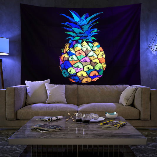 UV Black Light Wall Hanging, Psychedelic Pineapple Ananas Fruit Fluorescent Tapestry Trippy  Abstract Mandala Hippie ,Neon, Party Décor,