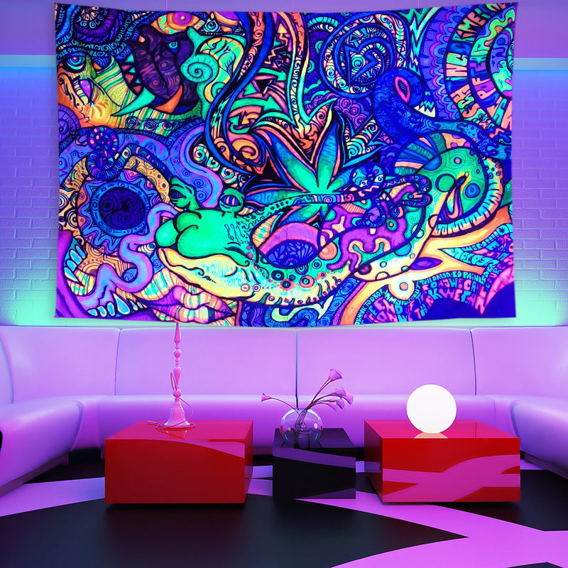 UV Black Light Neon Tapestry, Psychedelic Monster Eyes Fluorescent Wall Hanging Trippy Abstract Mandala Party Décor, for Living Room