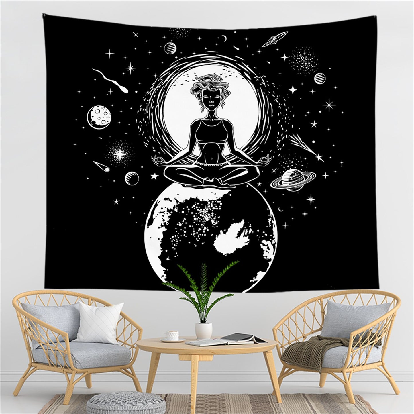 Space Tapestry Wall Hanging,   Psychedelic  Mysterious  Aesthetic  Tapestries,  Yoga, Planet  Wall Art Black and White Tapestry for Bedroom