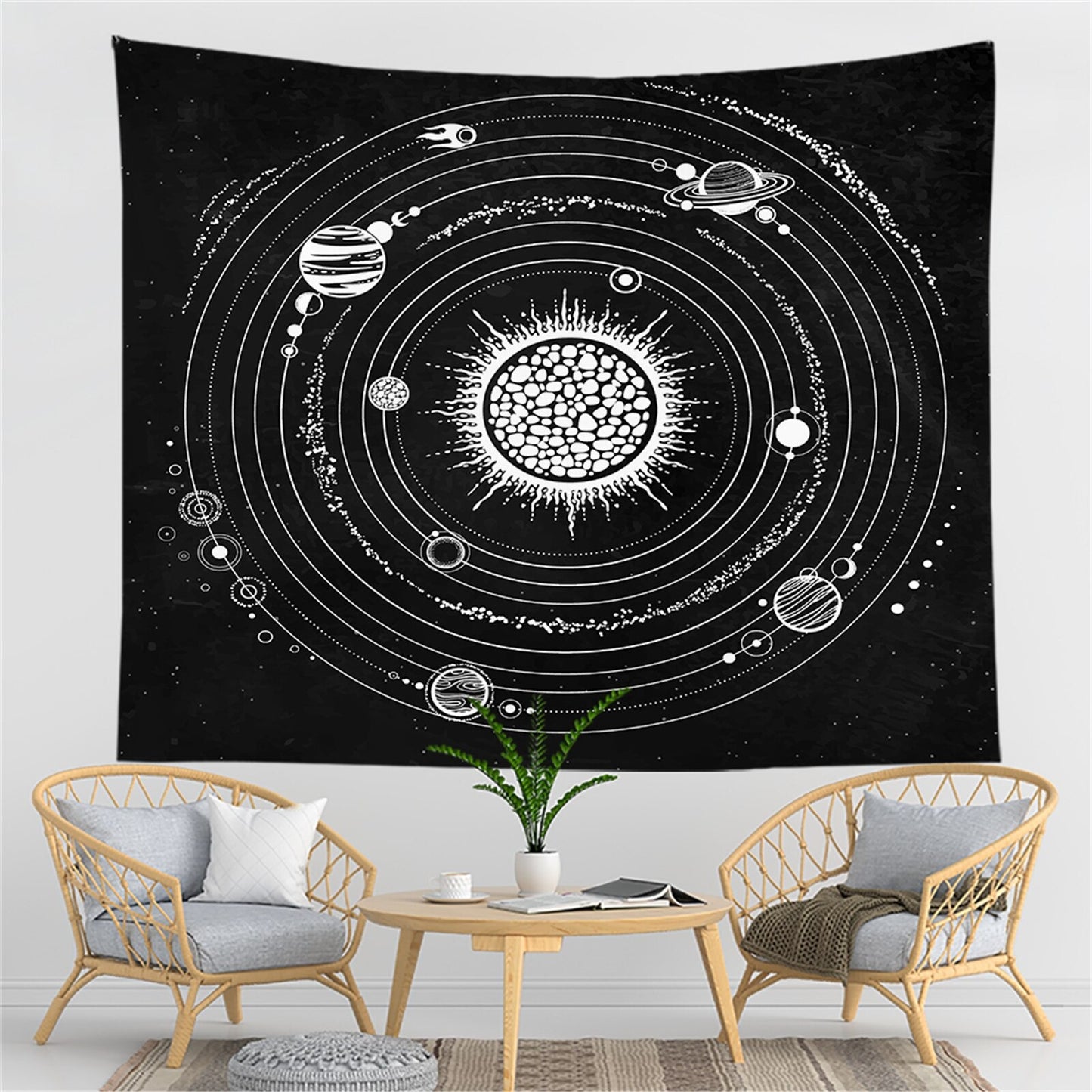 Galaxy Tapestry, Planet Tapestry,  Mysterious  Aesthetic  Tapestries,  Psychedelic Black and,White Tapestry Wall Hanging , Stars Wall Art