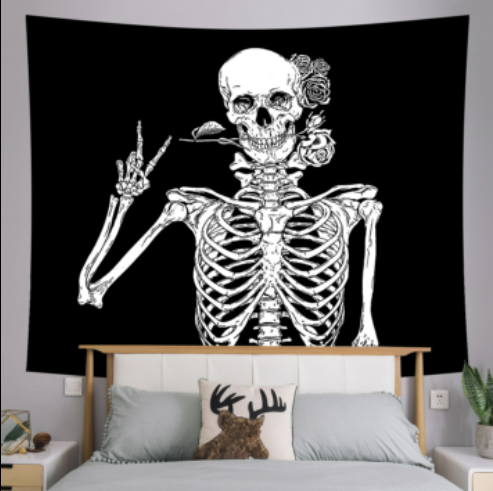 Skeleton Tapestry, Skull Wall Art , Goth Tapestry ,Black And White Wall Hanging, Trippy Mystical  Scarry Horror Mandala  For Dorm , Room