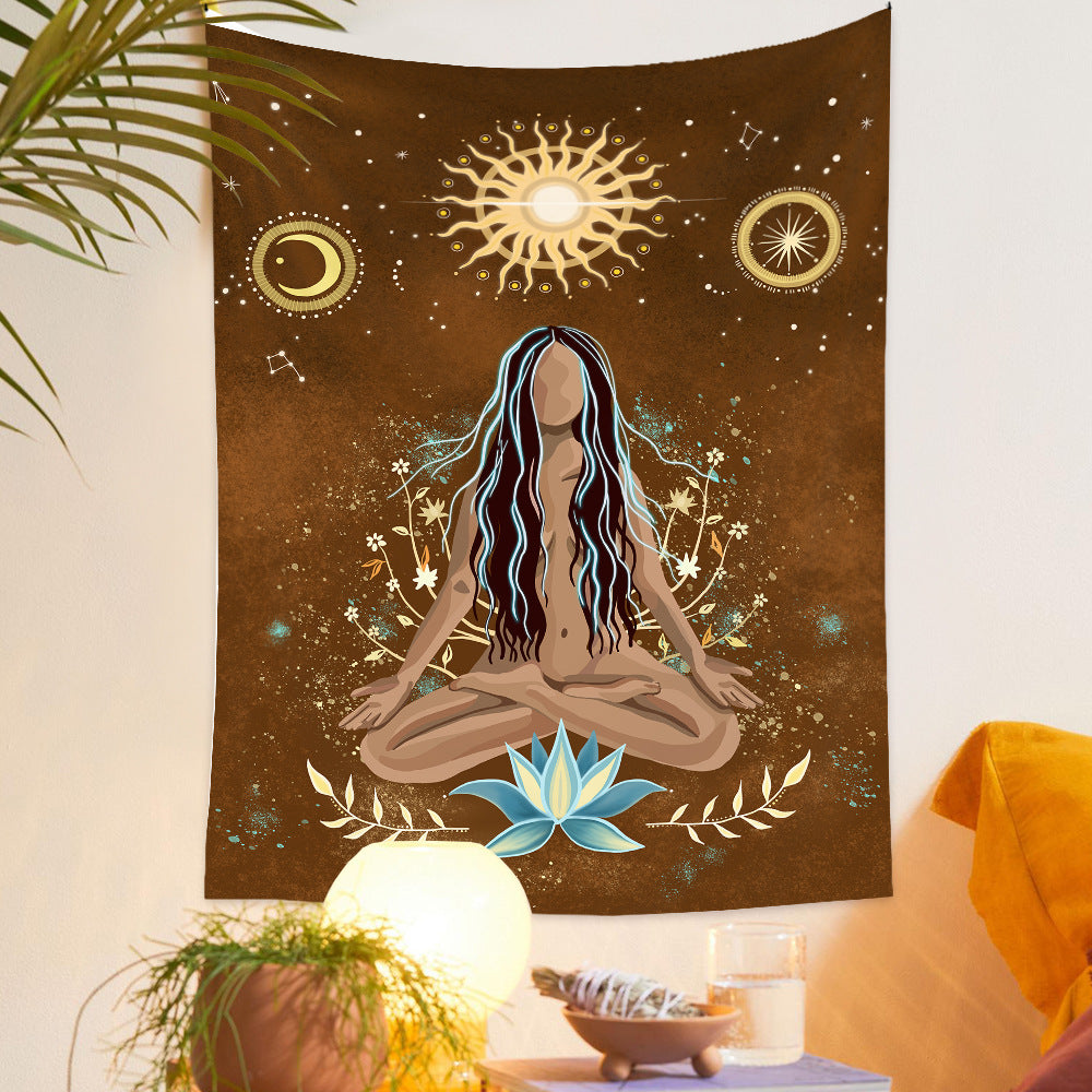 Meditation Tapestry, Sun Moon Wall Hanging , Yoga Tapestry, Bohemian Wall Hanging, Spiritual  Psychedelic Indian Mandala 7 Chakra Mat