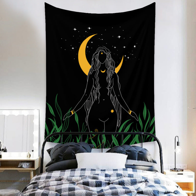 Psychedelic Tapestry, Moon ,Goddess Wall Hanging , Witchy Decor , Witchy,  Celestial Art , For Dorm Bedroom Living Goth
