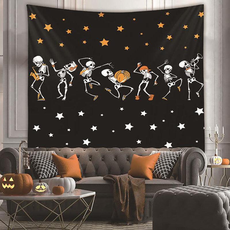 Rock Band Skeleton Tapestry, Dancing Skull Tapestry  Stars Aesthetic Black Funny Spiritual Wall Tapestry for Bedroom Living Room Dorm Decor