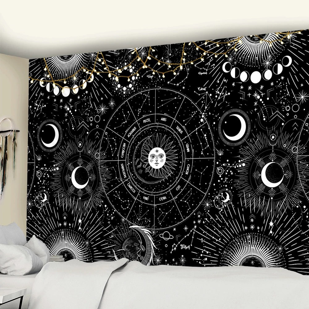 Black and White Tapestry,  Tarot Wall Hanging,  Sun And Moon Mandala,  Hippie  Gothic  Witchcraft  Astrology  Tapestry, Tablecloth, Cover